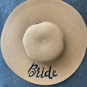 Bride Embroidered Straw Sun Hat - Beige